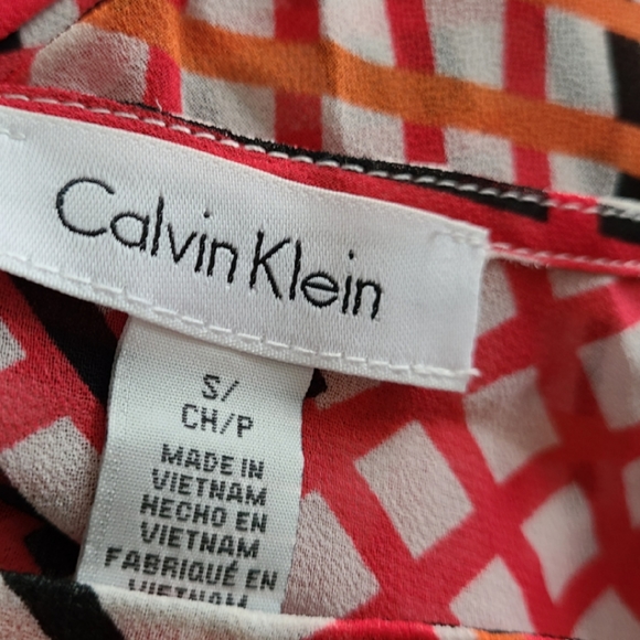 CALVIN KLEIN ABSTRACT CHECK LONG SHEER TUNIC - Picture 4 of 5